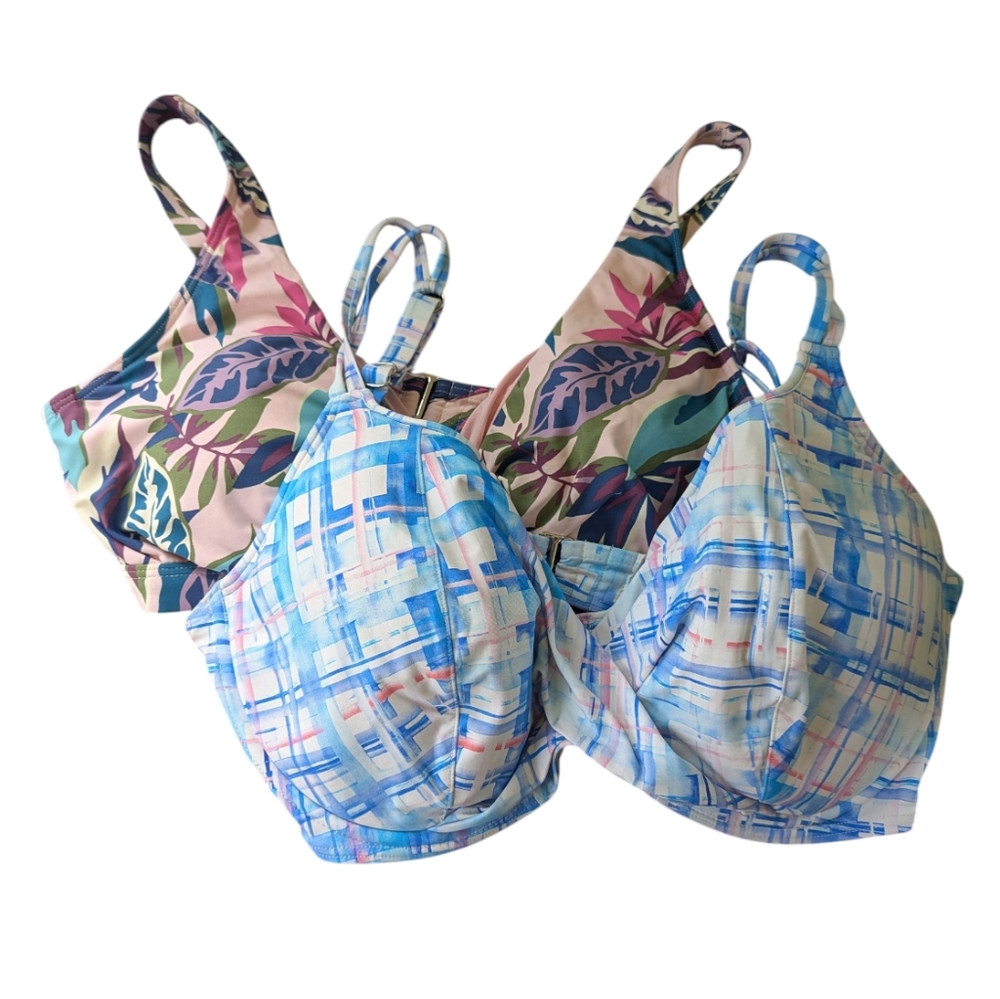 Birdsong‎ Bikini Top Bundle Of 2 38G/38H Floral Plaid